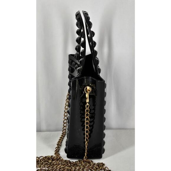 UNIQUE WOMEN'S BLACK JELLY STUDDED TOP HANDLE CROSSBODY MINI BAG PURSE – 5"x5" - Picture 3 of 13
